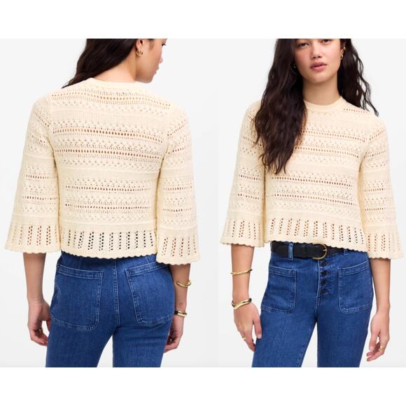 Madewell | NWT | Scalloped-Trim Sweater Tee in Sand | Sz XS - Picture 1 of 9